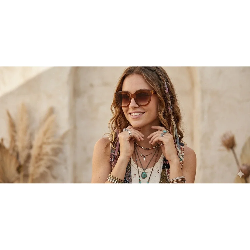 Boho Festival Beach Frye‎ Oversize Sunglasses Amber Brown Square Cat Eye